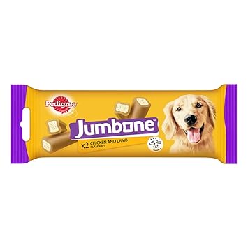Pedigree Jumbone Adult Dog Treat Bone, Chicken & Lamb Flavour, 2 x 180 g Packs