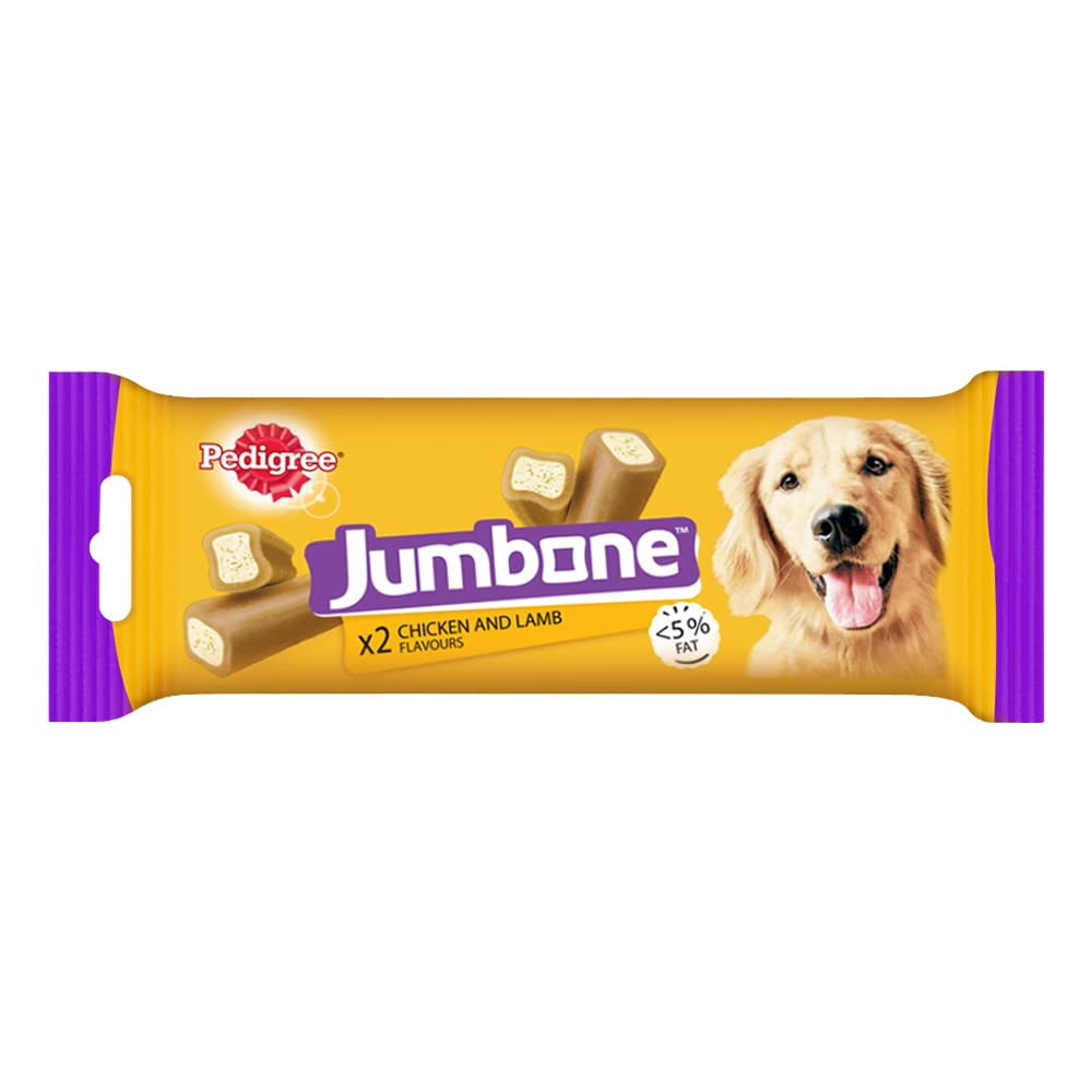 Pedigree Jumbone Adult (9+ Months) Dog Treat, Chicken & Lamb Flavour, 180 g , Contains Omega 3, Vitamin E & Calcium, Low-Fat Treat for Dogs