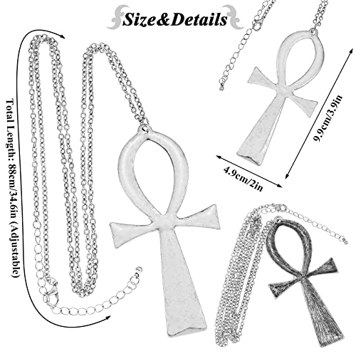 RechicGu Vintage Ancient Egyptian Cleopatra Coptic Symbol of Life Big Ankh Cross Pendant Long Chain Gothic Necklace,34"3