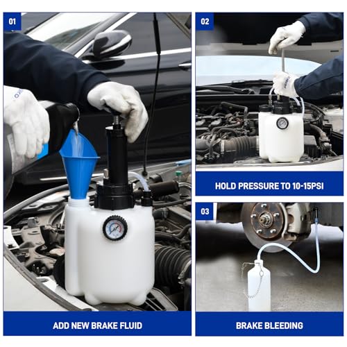 PESIKO 3L Brake Bleeder Kit with Pressure Pump, Brake Fluid Bleeder Kit with 1L Brake Bleeder Bottle and 4 Master Cylinder Adapters for European and American Vehicle by PESIKO - Image 5