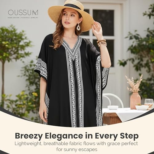 Image of Oussum Plus Size Kaftan Dresses for Women, Polyester Summer Caftan Cover Up Maxi Beach Dress, 1X-3X