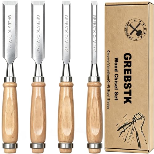 GREBSTK 4 Pcs Wood Chisel Set with Safety Caps