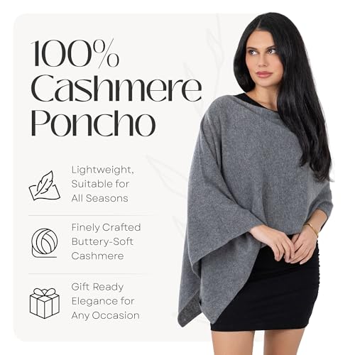 Image of Velanio Cashmere Poncho for Women - 100% Mongolian Wrap & Dress Topper
