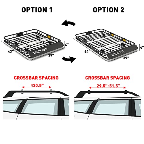 Wildroad Roof Rack Cargo Basket, Upgraded 4” Fence Car Roof Basket With Extension, 64"X 39"X 4" Universal Car Top Luggage Holder Carrier Basket Fits For Suv Truck Cars #TOP5
