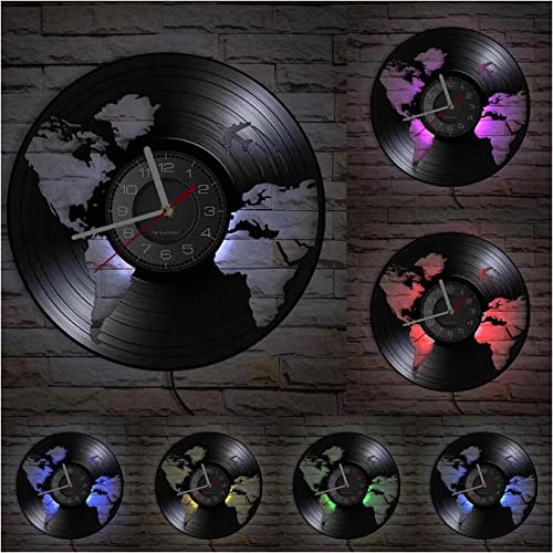 Reloj de pared con diseño de mapa del mundo, diseño de mapa de vinilo, para casa, sala de estar, oficina, mapa, silueta, decoración láser, álbum de música tallada, regalo de viajero