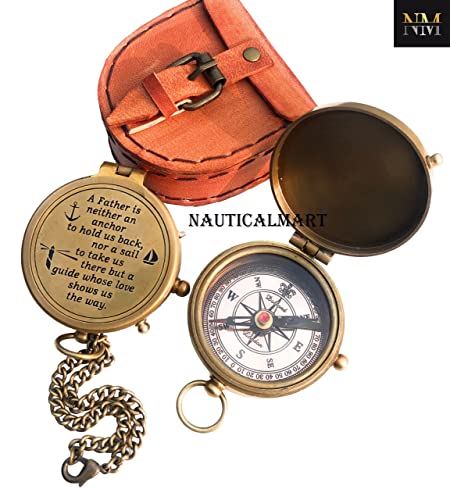 Brújula magnética vintage de latón con estuche de cuero miniatura 3
