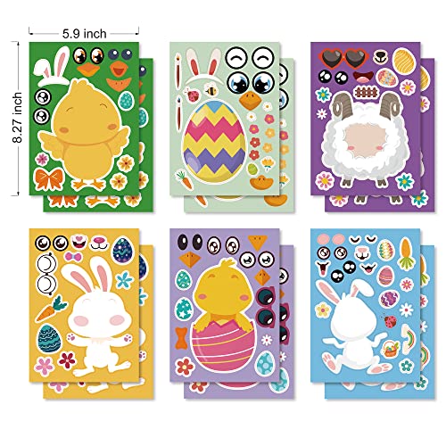 Easter Stickers-Happy Easter Egg Bunny Sticker, Round Waterproof Holiday Sticker For Kids, Easter Decorations Wall Window Party Bag Supplies Gift(12 Sheets) #TOP1