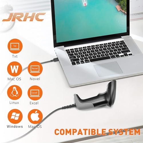JRHC Barcode Scanner USB Wired 1D Laser Automatic Barcode Reader, Handhold Bar Code Scanner for Store, Supermarket, Warehouse - Thumbnail 2