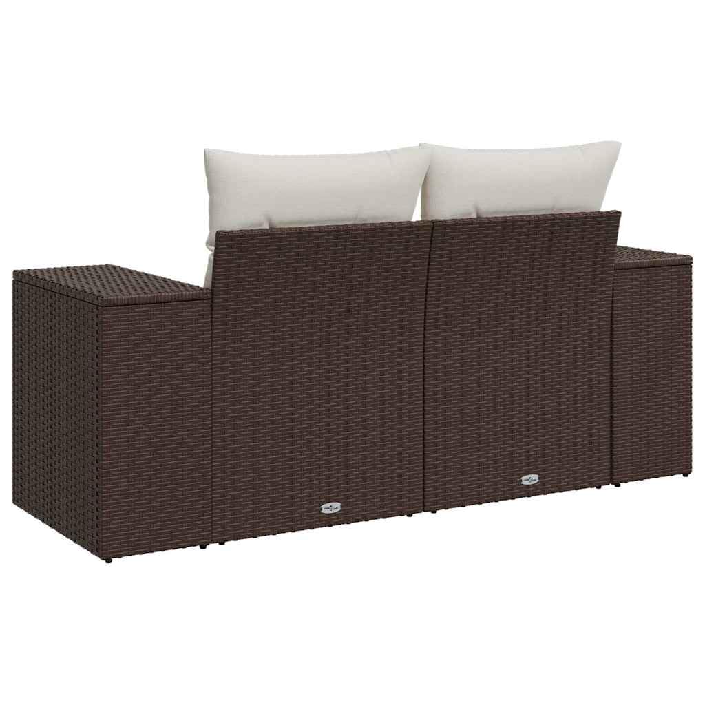 Divano da giardino a 2 posti, marrone, in polyrattan con cuscino, resistente alle intemperie, modulare per balcone, terrazza, giardino d'inverno e lounge all'aperto, con cuscino rimovibile e