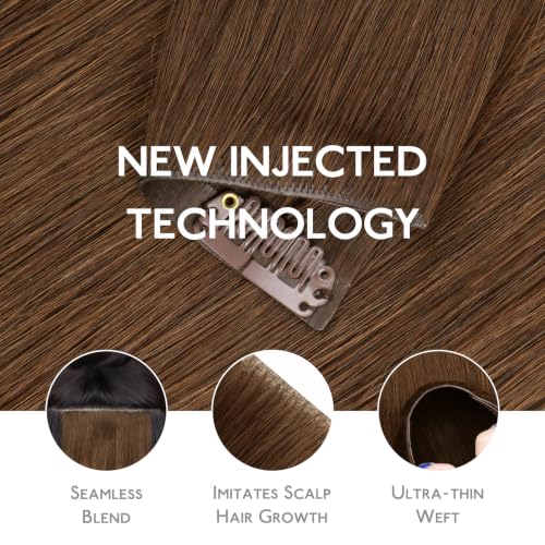 Image of WENNALIFE Invisible Edge Seamless Clip in Hair Extensions Real Human Hair | 18'' 130g 7pcs Light Auburn Brown. Ultra-Thin PU Weft, Easy, Comfortable Clip in Luxury Remy Hair Extensions