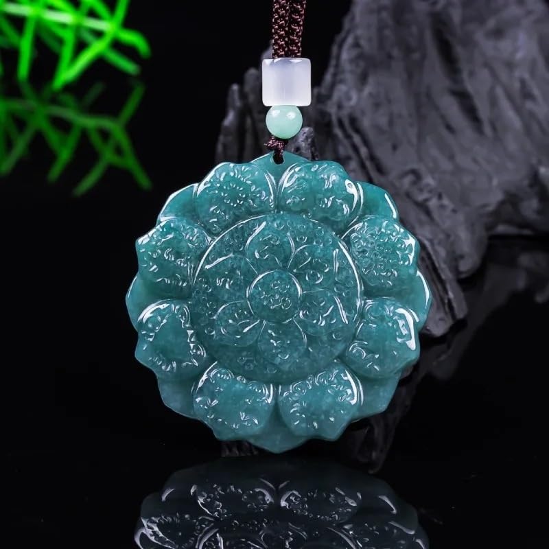 Amulette bouddhiste sarcelle mince en jadéite protectrice