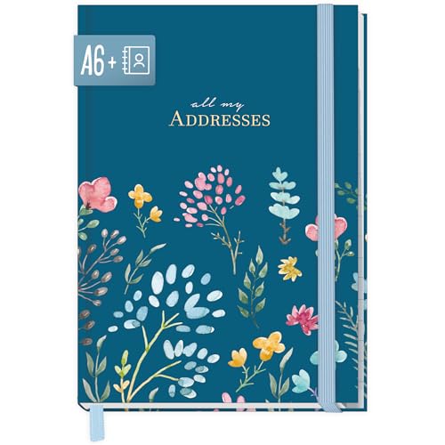 paper&you® libreta de direcciones A6+ con índice A-Z y papel premium de 120 g/m² 'Happy Flower' libreta para contactos, cumpleaños y contraseñas - sostenible & respetuosa con el clima