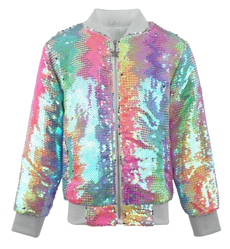 Image of 2Bunnies Girl Ombre Pastel Gradient Shimmer Sparkle Colorful Sequin Bomber Jacket