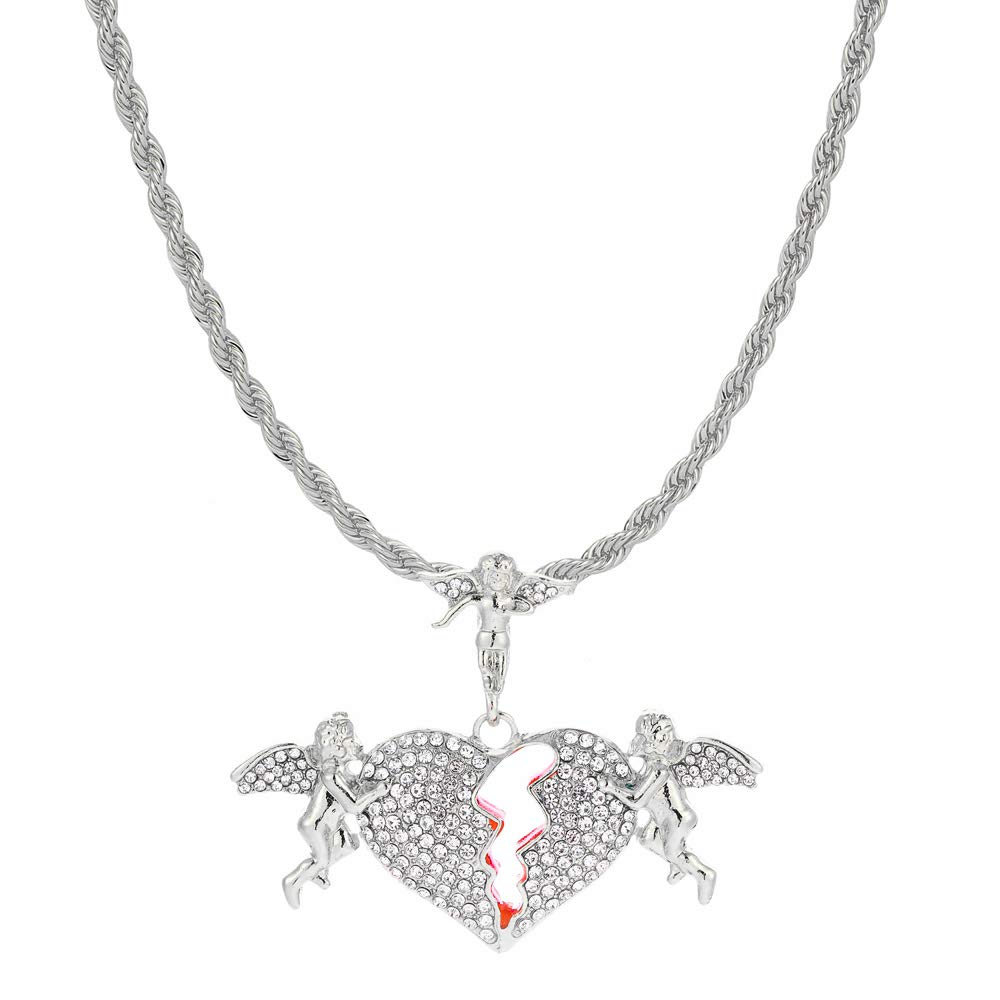 HH BLING EMPIREHH BLING EMPIRE Iced Out Broken Heart Chains for Men and Women,Silver Gold Diamond Heart Pendant Tennis Necklaces,Hip Hop Rapper chains 22 Inches