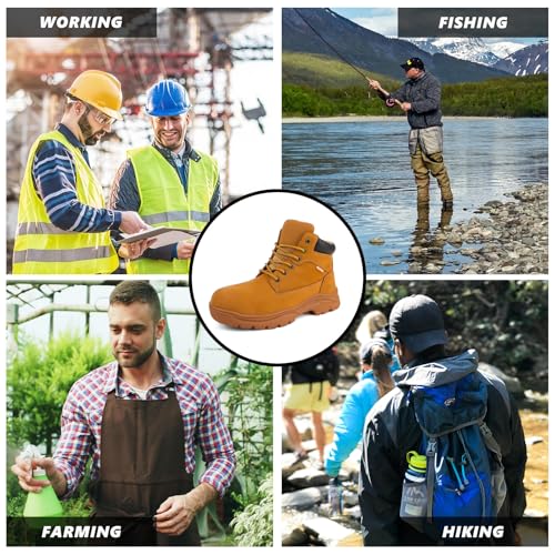 Image of Jacata Work Boots for Men Waterproof Leather Non Slip Resistant Mens Industrial Construction Boots Soft Toe botas de trabajo para hombre