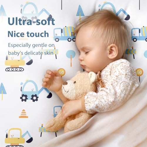 Image of Baby Mini Crib Sheets Boy, Portable 38 inchx26 inch Pack and Play Sheets Fitted for Playard and Pack N Play Mattress, 3-Pack Soft Microfiber Blue Truck