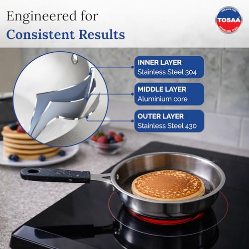 Image of TOSAA TRIPLY MINI Fry PAN- 3-Ply Stainless Steel | Small Non-Stick Frying Pan | Induction & Gas Compatible,Mini Triply Fry Pan for Everyday Cooking | Non-Reactive Steel,Use for TADKA | 430 ml