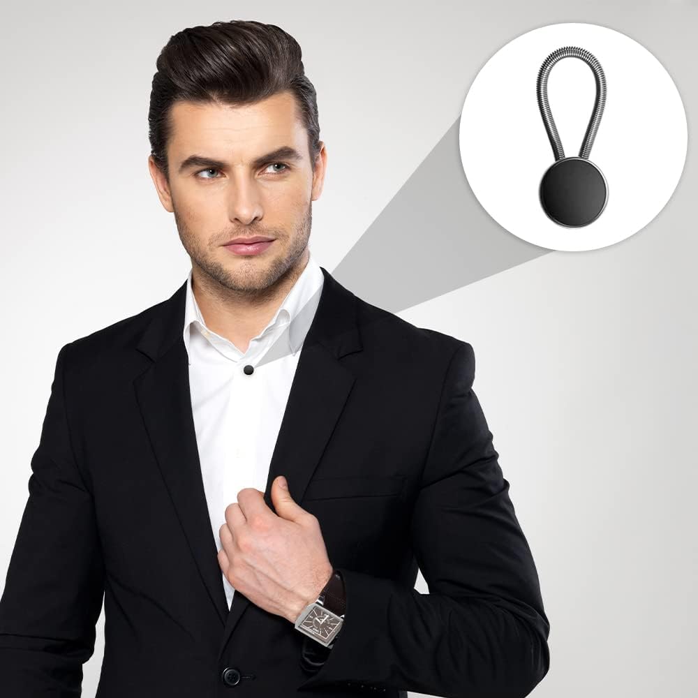 FYCAN 6pcs Collar Extender Buttons, Collar Extenders Elastic Metal Button Extender Neck for Shirt Dress Extenders For Men Women for Mens Dress Shirts Suits Trouser, Coat, Shirts (Black, White, Silver) 1