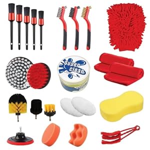 27 PCS Car Detailing Drill Brush Kit, Car Detailing Kit, Car Detailing Brush Set (Car Drill Brushes, Car Drill Polishing Pads, Detailing Brushes, Wash Mitt/Sponge, Wire Brushes, Car Cleaning Tools Kit