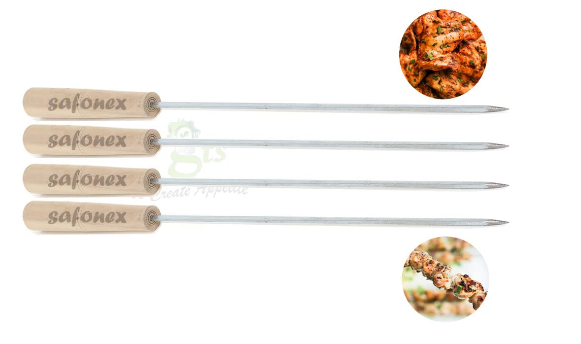 SAFONEX Steel Grill for Chiken Long Metal Rods with Wooden Handle for Easy Making Chicken Tandoor, Paneer Tikkas, Seekh Kabab Etc. (4)-image-28