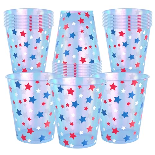 YQUQWN 4th of July Iridescent Cups 25 Pcs-12 oz Patriotic Disposable Red White Blue Plastic Cups for USA 250th Anniversary Independence Day Memorial Day Party Supplies Accessories