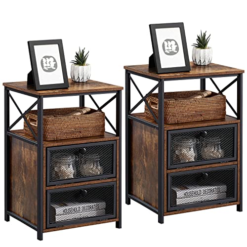Image of VECELO Nightstand Set of 2, End Table with Flip Drawer, Modern Night Stand for Bedroom,Living Room, Office, Easy Assembly, Dark Brown