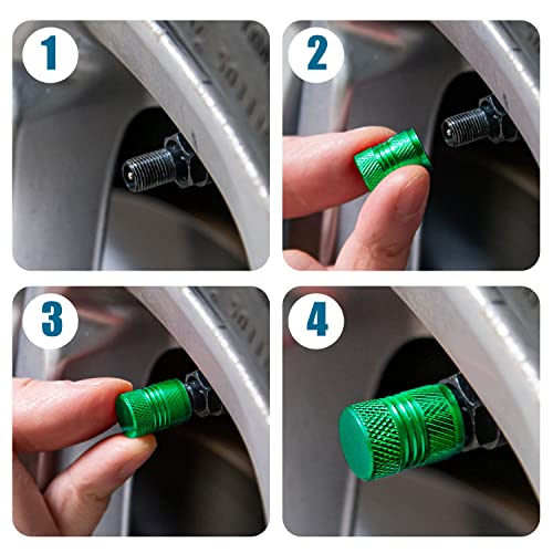 Image of Tire Valve Stem Caps - Tire Air Caps Cover 8 Pack N2 Nitrogen Logo Corrosion Resistant Premium Alloy Universal for Car Truck Motorcycle Bike-Green