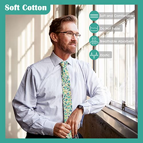 Image of Mantieqingway Men Skinny Tie Cotton Floral Necktie for Wedding Groomsmen Tie
