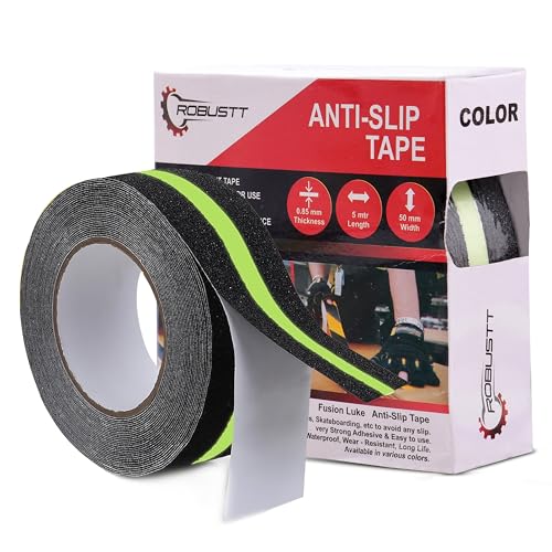 Robustt Anti Skid/AntiSlip 5mtr(guaranteed) X50mm (Pack of 10) Neon Fall Resistant with PET Material and Solvent Acrylic Adhesive Tape for Slippery Floors, Staircase, Ramps, Indoor, Outdoor Use
