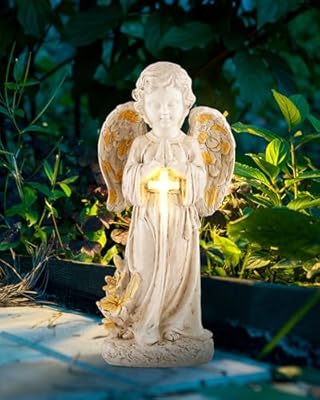 Solar Angel Statues for Outside Garden, Solar Angel Figurines Lights for Cemetery Decorations, Yard Decor, Pathway Accent, Lawn Ornaments, 12" Outdoor Memorial Angel for Graves, Memorial Gardens