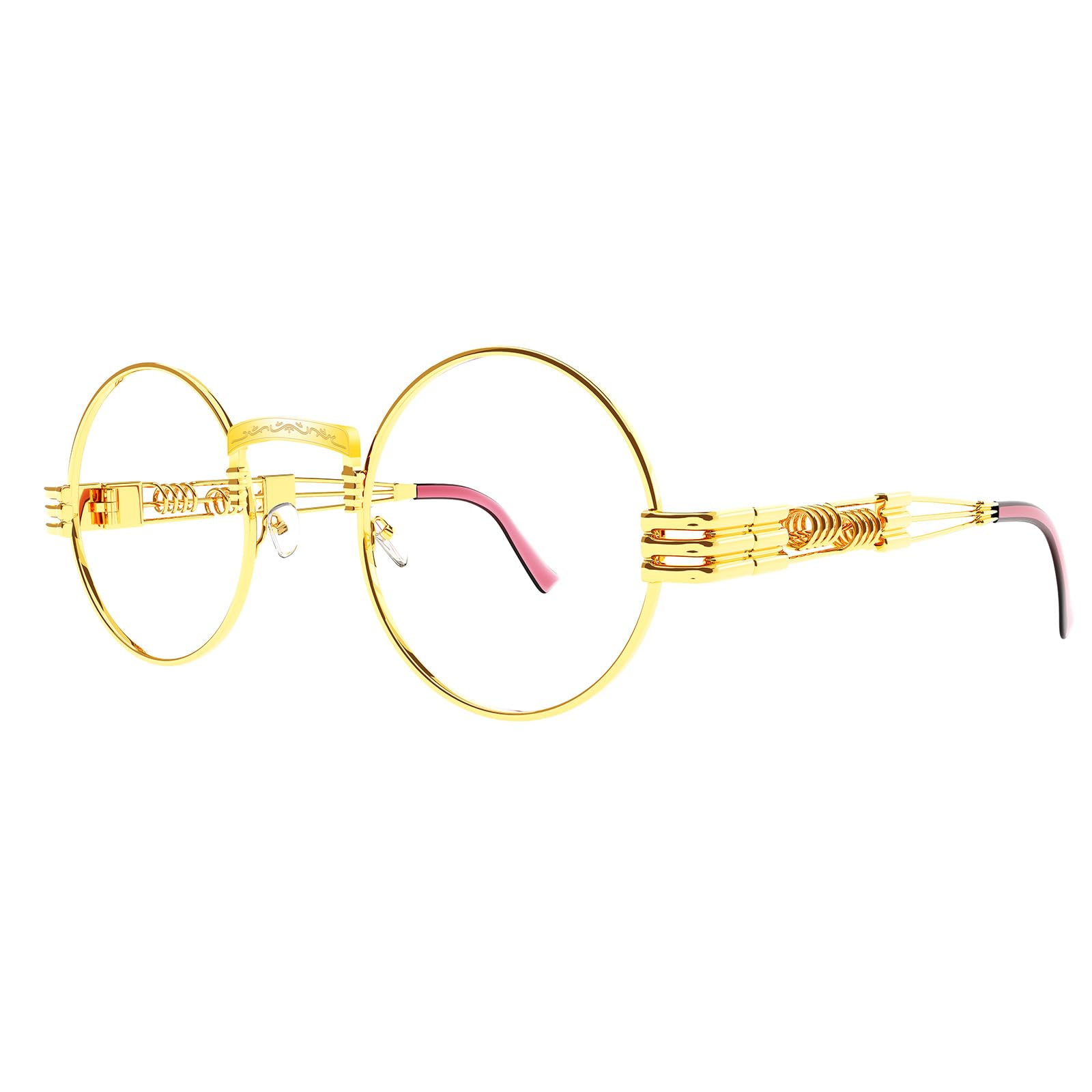 WMG Round Steampunk Glasses for Men Women Retro Gothic Circle Vintage Clear Lens Glasses Metal Frame