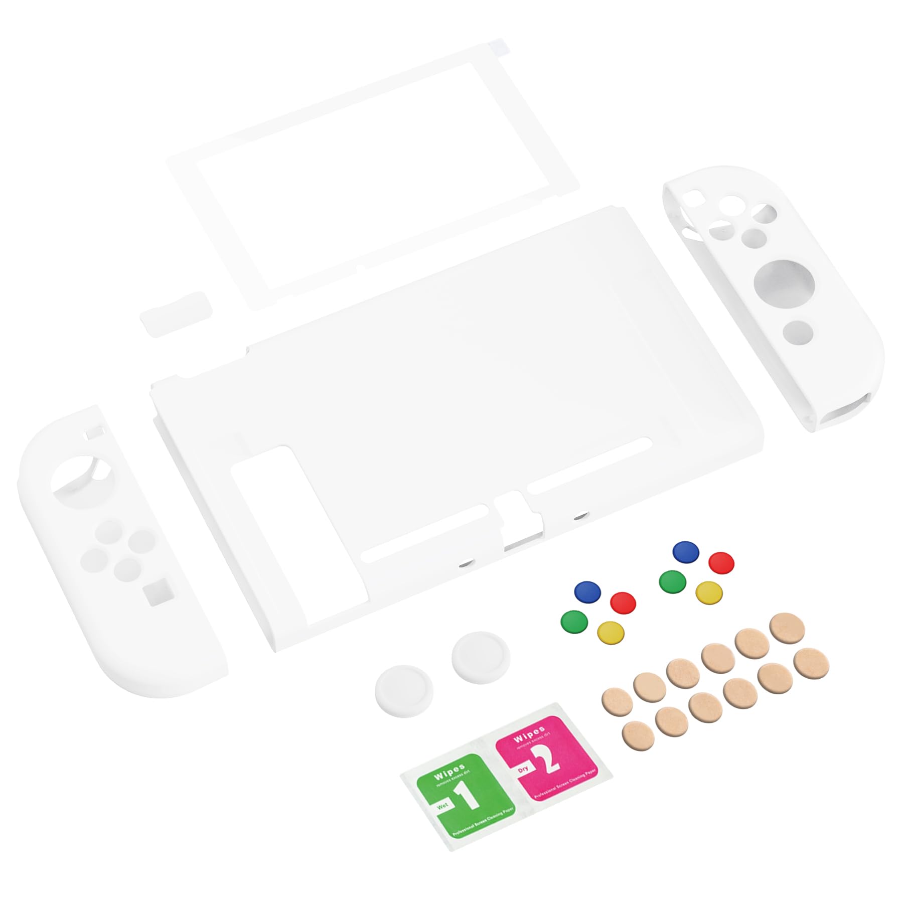 playvital Cover per Nintendo Switch,Custodia Copertura Morbida TPU Protettiva per Joycon Console&Pellicola Vetro Temperato&Copri Analogici&Copri Tasti(ZealProtect)-Bianco