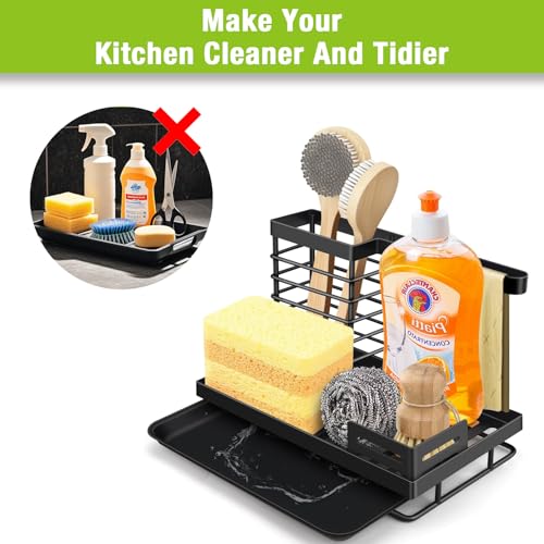 Kitchen Sink Caddy Organizer With Detachable Brush Holder - Storage Rack and Countertop Utensil Tidy for Dishcloth and Sponge - Image 7