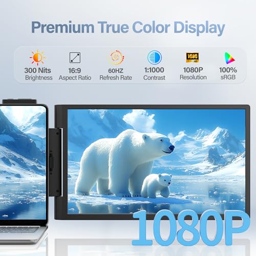 Image of One Cable No Driver Laptop Screen Extender, 14 inch FHD IPS Ultra-Slim Triple Portable Monitor, 1-Min Setup Single USB-C HDMI Wi-Fi Plug & Play Travel Monitor for 13 inch-16.5 inch Windows & MacBook