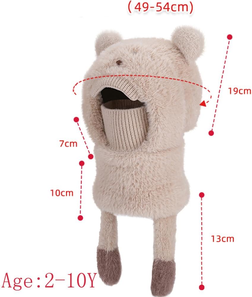 Girls Balaclava Knit Hat Boys Animals Cartoon Hoodie Hats Winter Fuzzy Neck Gaiter with Fleece Lining 2-10 Years