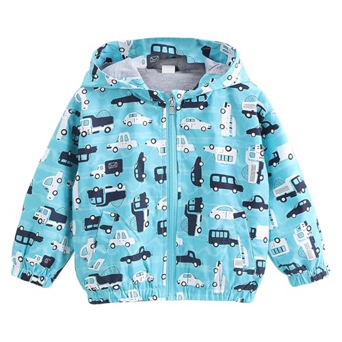 Toddler Boys Girls Cartoon Print Zip Jacket Hooded Trench Lightweight Kids Coats Windbreaker Casual Outerwear 1-8 Years