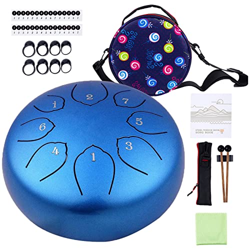 Steel Tongue Drum Kids Instrument: Musical Metal Tank Drums Set 6 Inch 8 Notes C-Key for Meditation Yoga Education Percussion with Bag, Music Book,...