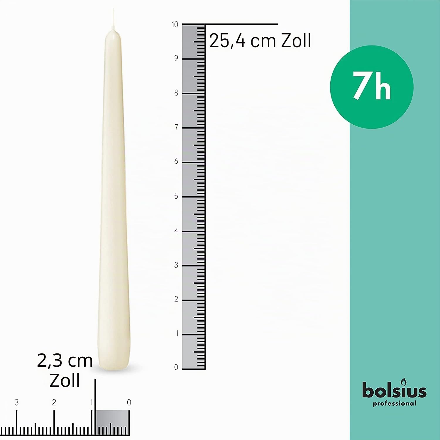 Bolsius Spitzkerze 103400335505, elfenbeinfarben, 25,4 cm, Creme, 100 Stück