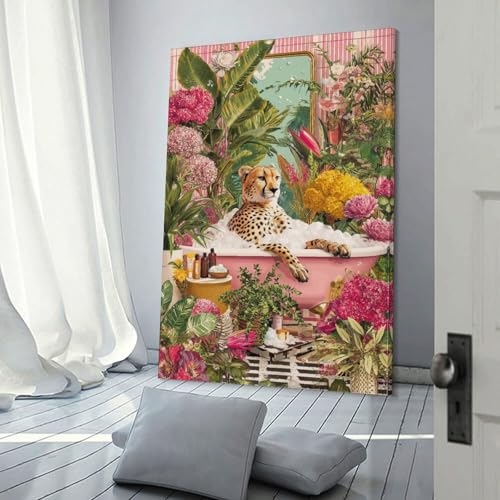 Scène de bain relaxante dans la jungle : duo de tableaux salon 60x90cm