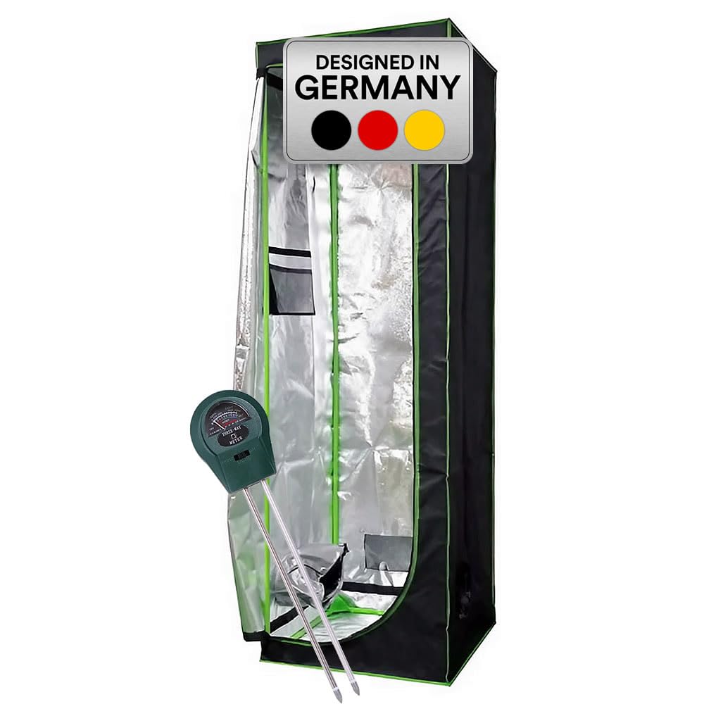 Mucola Growzelt 60x60x220 cm Set mit 3-in-1 Messgerät Zuchtzelt für Hydrokulturen zur Pflanzenzucht | licht- und wasserdicht | Indoor Grow Tent mit reflektierender Innenfolie Zimmergewächshaus
