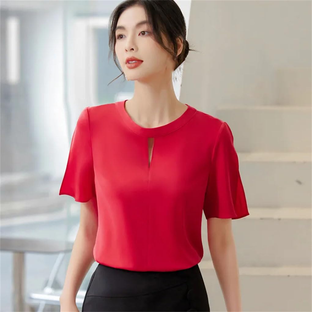 Damen-Shirt, Rundhalsausschnitt, kurzärmelig, lässig, einfarbig, Büro-Oberteil
