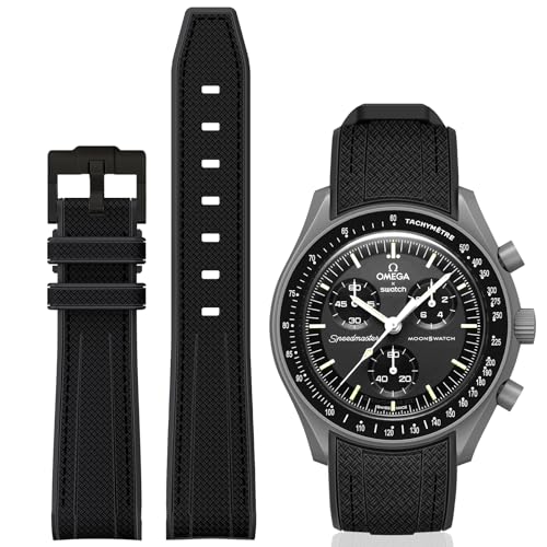 Image of BONACE Bands for Moonswatch Watch,Curved SIlicone Strap Compatible with Omega X Swatch 20mm Watch,Swatch Omega Moonswatch Speedmaster Replacement No Gap Strap Men Women