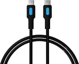 Coral Type C-C Power Delivery Hızlı Şarj Kablosu, Siyah Kablo, Mavi/Siyah Uçlar (120 CM)