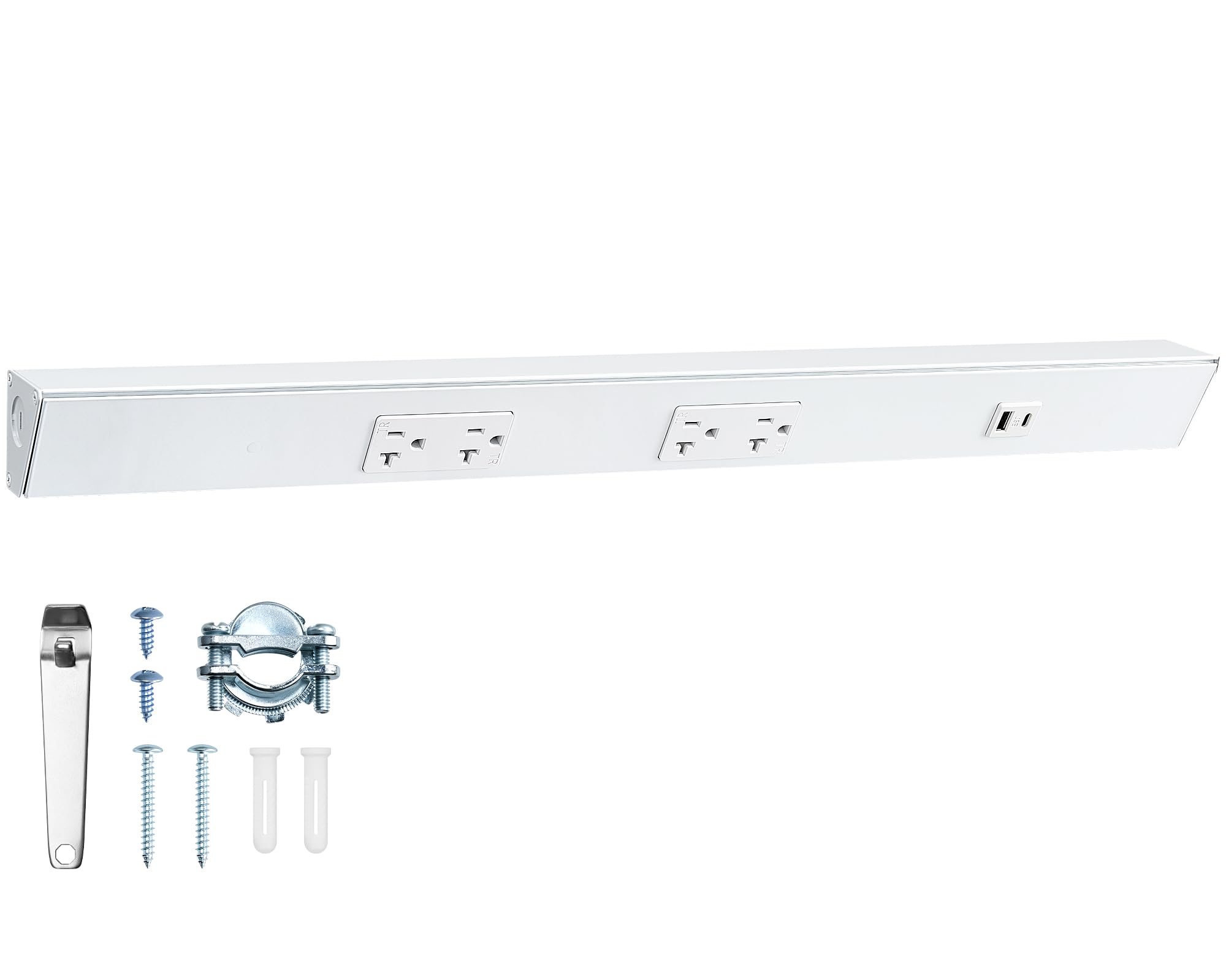 suraielec 24" under cabinet power strip hardwired, angled trapezoid design, 2ã—20a tr outlets with usb-a & usb-c, modular extension system (no cutting), aluminum housing, 125v 20a, etl listed