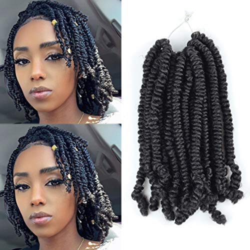 6 Packs Short Spring Twist Crochet Hair Ombre Bomb Bob Curly Spring Pre-twisted Braids Synthetic Fluffy Hair Extensions (8, 1B)