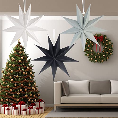 Image of SUNBEAUTY 3 Pcs 9-Pointed Paper Star Lanterns 12 Inch Hanging Lampshade Wedding Birthday Christmas Home New Year Party Decorations