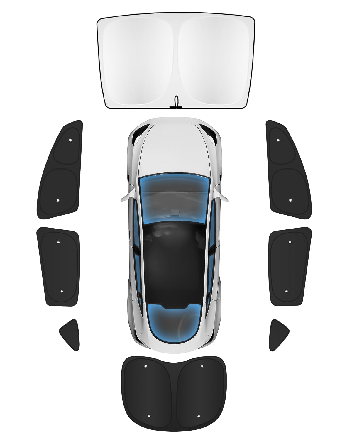 Parasole a 8 pezzi per Tesla Model 3, parasole anteriore e posteriore per la privacy del parabrezza, copertura per la privacy, visiera parasole, accessori Model 3 a isolamento termico