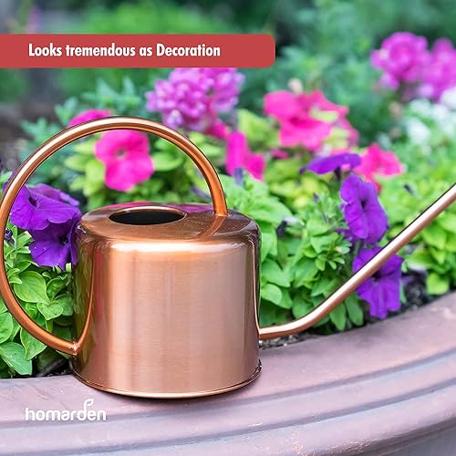 Homarden 40oz. Copper-Colored Indoor Plant Watering Can - Ergonomic Long Spout Design for Precision - Rust-Resistant, Ideal for Garden & Outdoor Use, Perfect Plant Care Companion