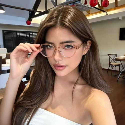 Image of Dollger Blue Light Blocking Glasses For Woman Men TR90 Retro Round Computer BlueLight Glasses Clear Lens Non-Prescription Transparent tea