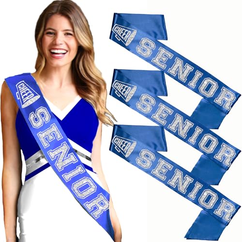 Cheer Senior Sash Blue - High School Cheerleader Royal Blue PREMIUM GRADE SATIN Sash - Cheer Squad Supplies